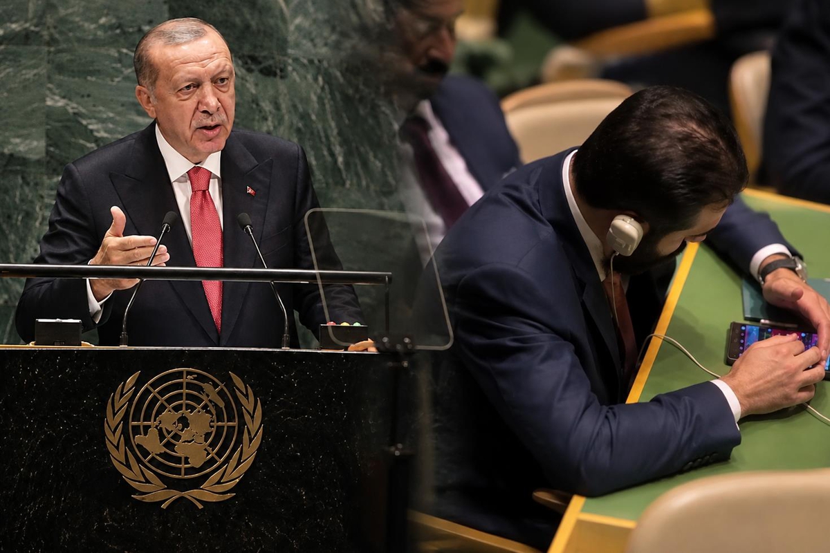 Erdoğan BM'de konuşurken skandal görüntü! Şara telefonundan başını kaldırmadı