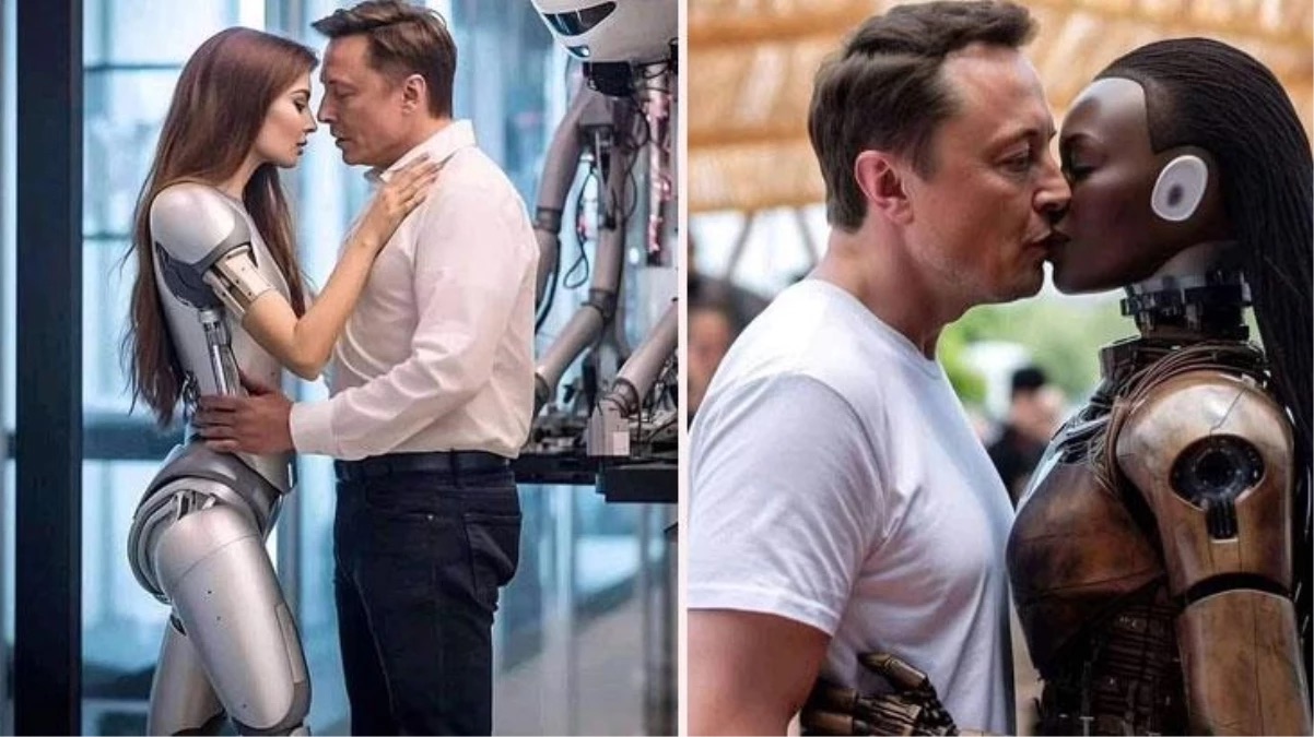Elon Musk'ın robotlarla öpüştüğü fotoğraflar herkesi şaşırtırken, işin aslı çok geçmeden ortaya çıktı